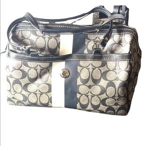 F14478 Large Heritage Stripe Signature Black Pvc & Leather Purse shoulder bag